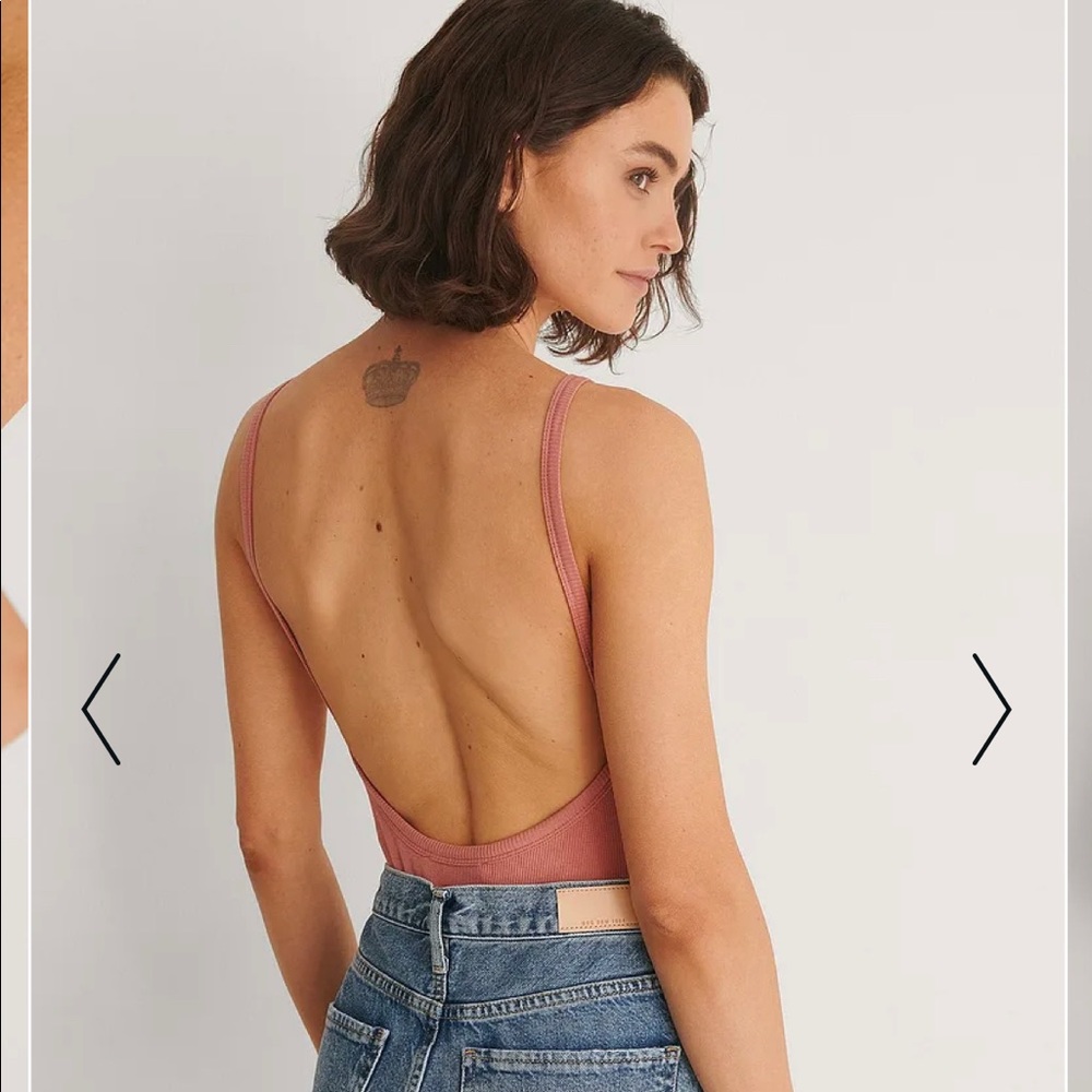 NWT NA-KD Pink Open Back Ribbed Bodysuit